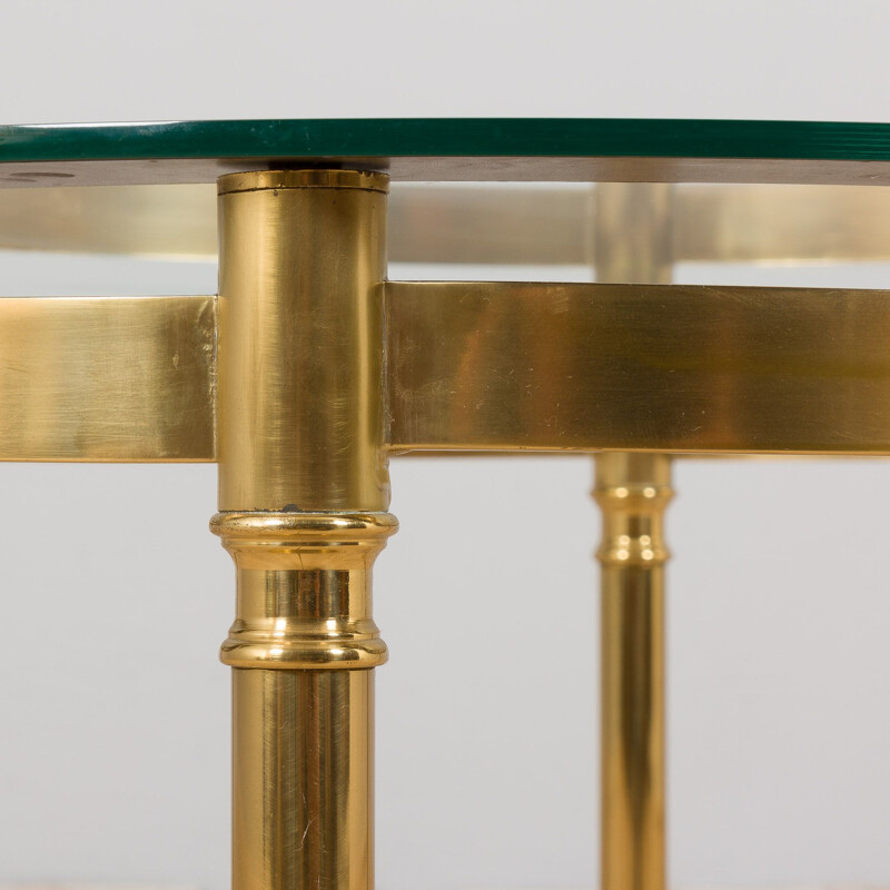 Brass and glass french vintage round coffee table by Maison Charles, 1970s