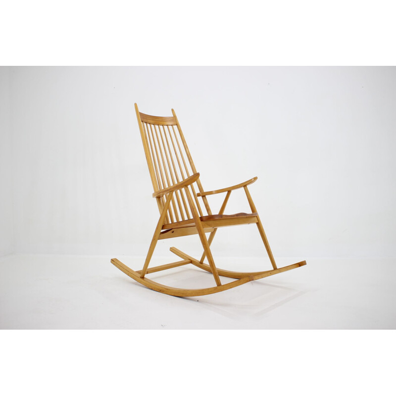 Vintage wooden rocking chair, Czechoslovakia 1960