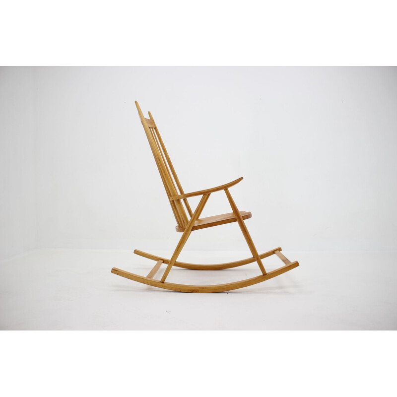 Vintage wooden rocking chair, Czechoslovakia 1960