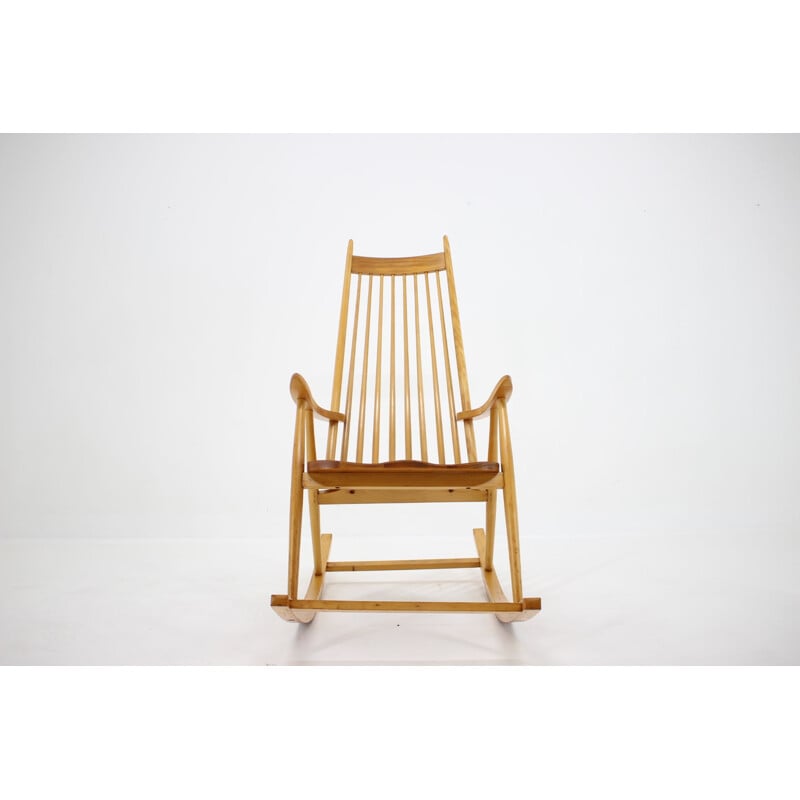 Vintage wooden rocking chair, Czechoslovakia 1960