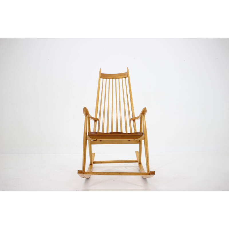 Vintage wooden rocking chair, Czechoslovakia 1960