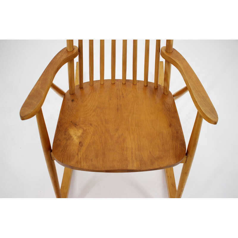 Vintage wooden rocking chair, Czechoslovakia 1960