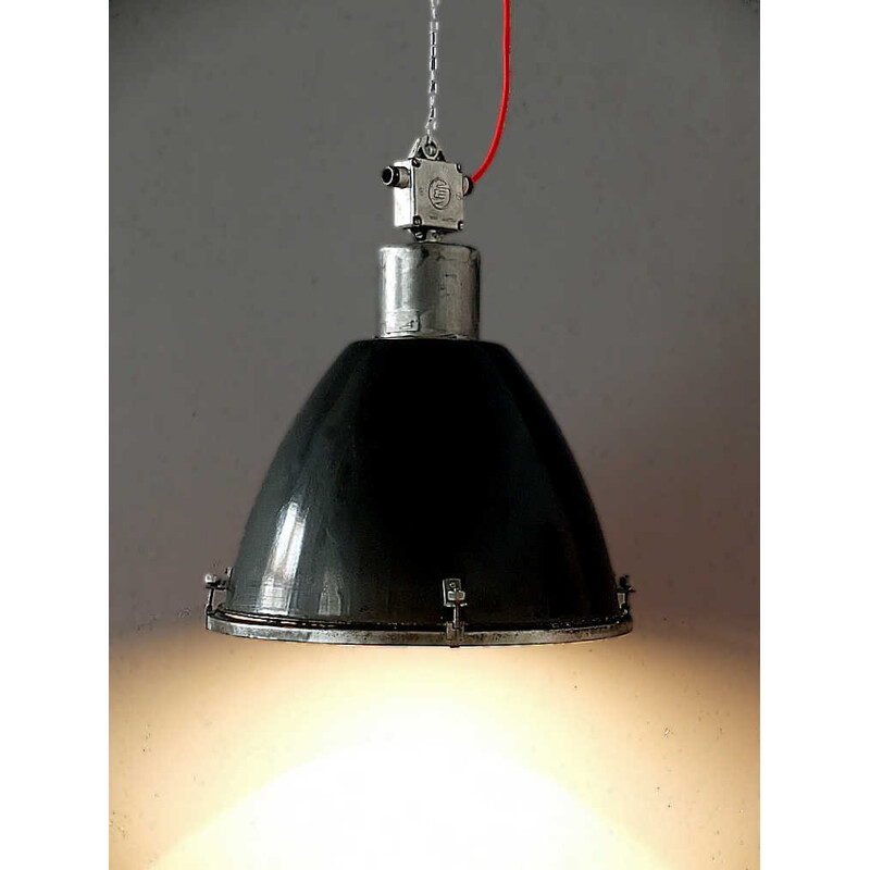 Czech industrial hanging lamp in metal and glass - 1970s