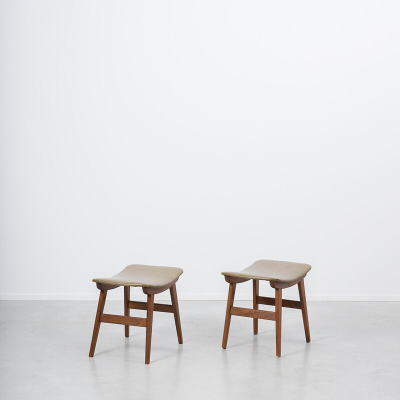 Pair of Danish footstools in leather - 1950s