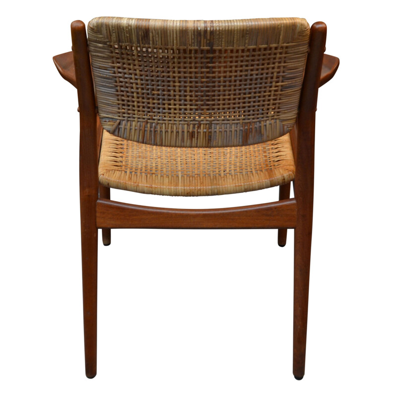 Vintage teak and rattan model 51 armchair by Arne Vodder for Sibast, 1950