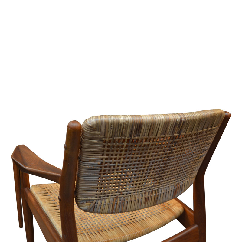 Vintage teak and rattan model 51 armchair by Arne Vodder for Sibast, 1950