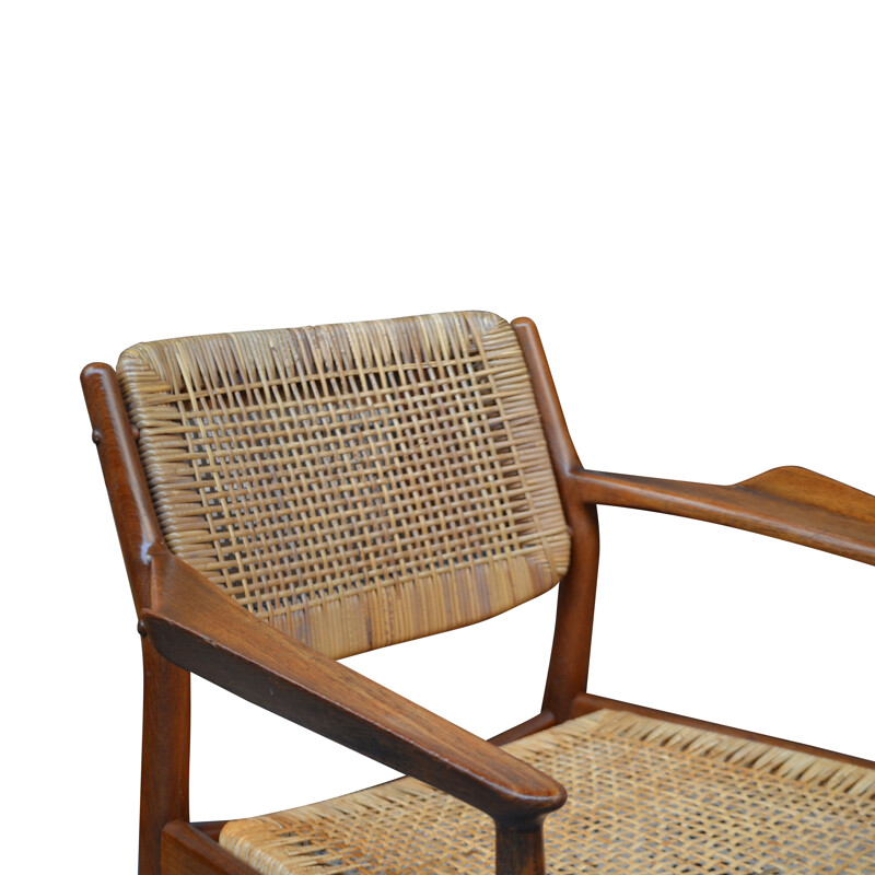 Vintage teak and rattan model 51 armchair by Arne Vodder for Sibast, 1950