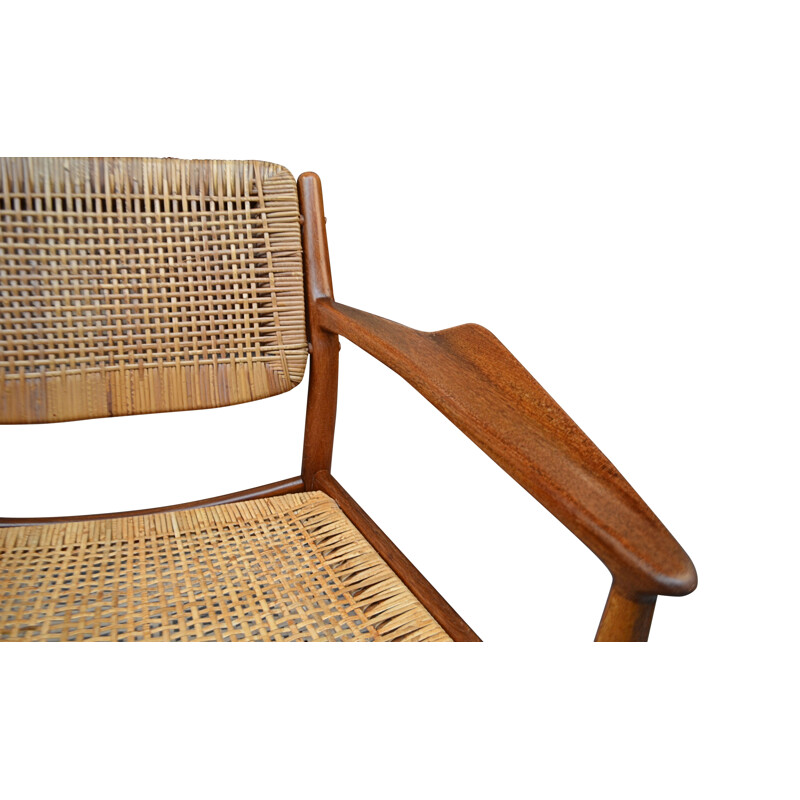 Vintage teak and rattan model 51 armchair by Arne Vodder for Sibast, 1950