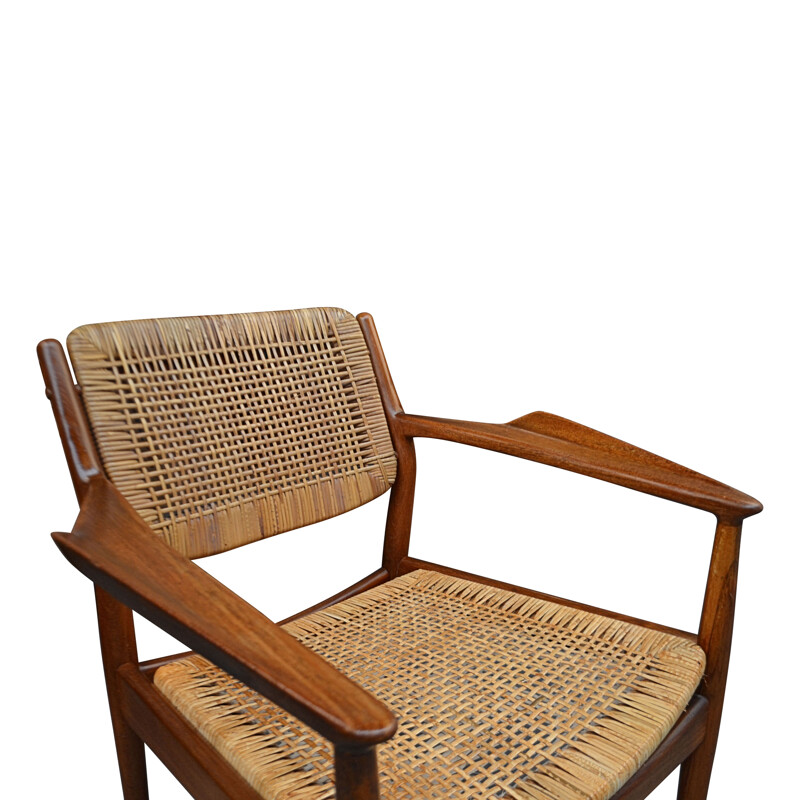 Vintage teak and rattan model 51 armchair by Arne Vodder for Sibast, 1950