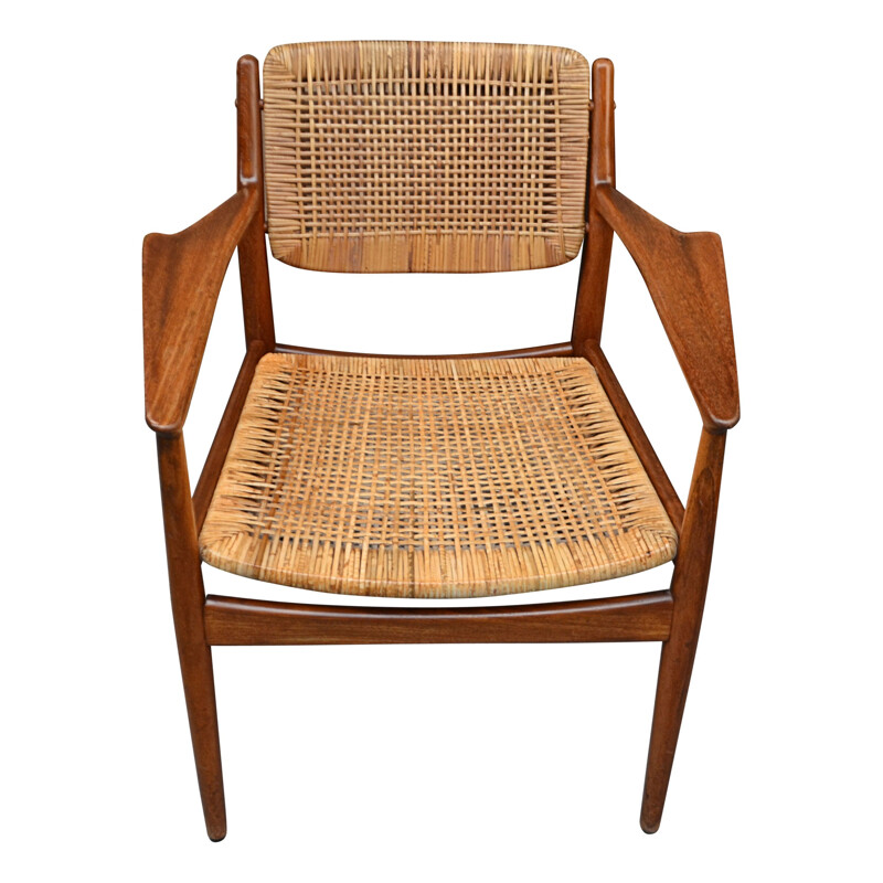 Vintage teak and rattan model 51 armchair by Arne Vodder for Sibast, 1950