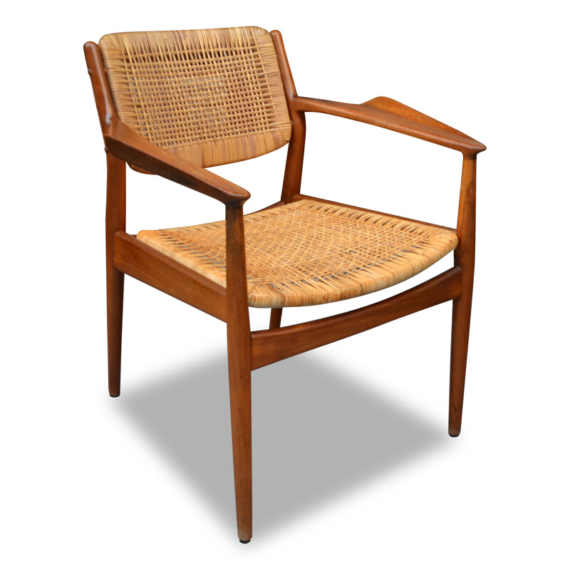 Vintage teak and rattan model 51 armchair by Arne Vodder for Sibast, 1950