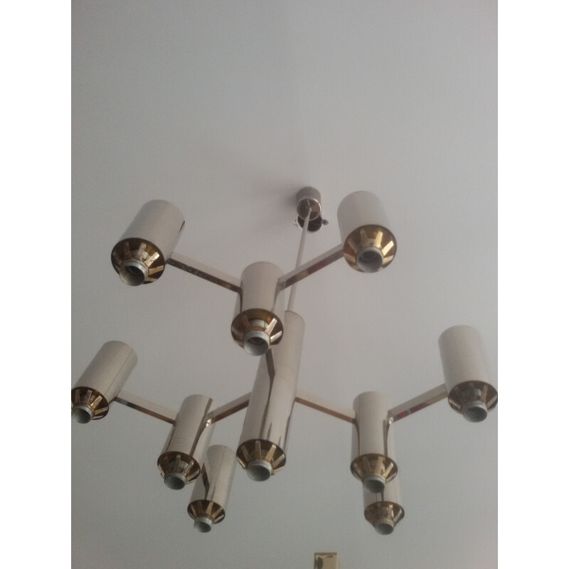 Italian "Sputnik" chandelier in nickel and white opaline, Gaetano SCIOLARI - 1960s