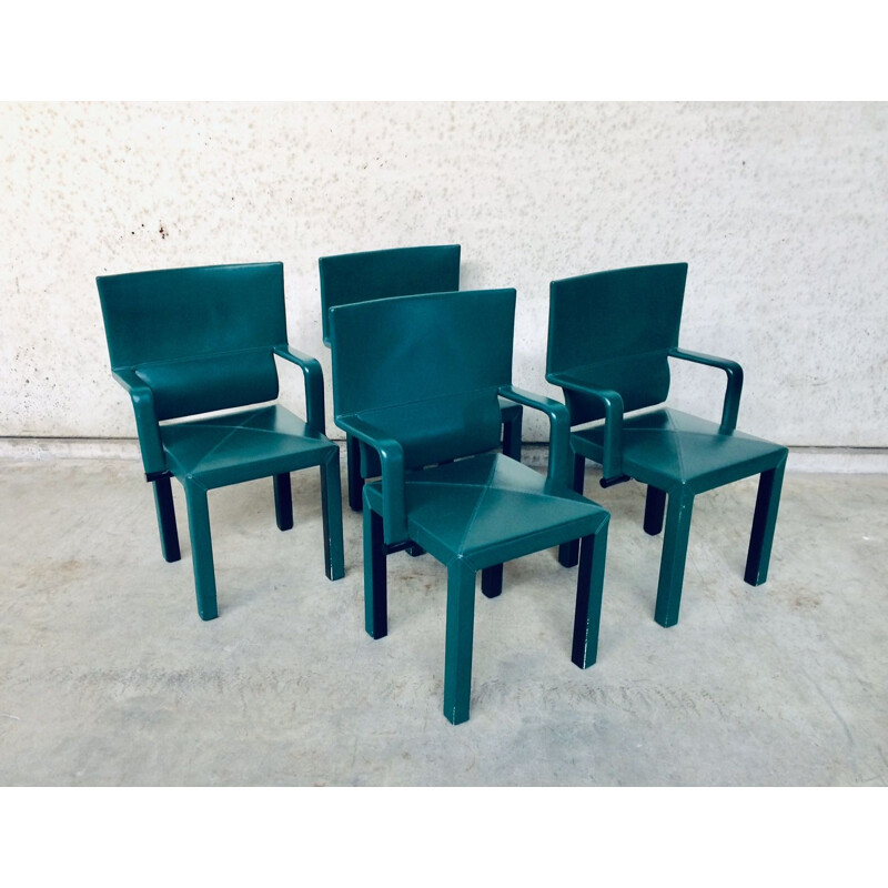 Set of 4 vintage dining chairs with armests by Paolo Piva for B&B Italia Arcadia Arcona, Italy 1980s