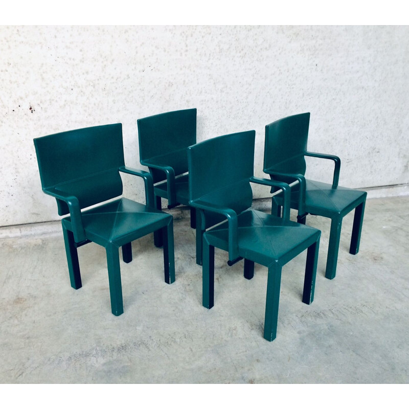 Set of 4 vintage dining chairs with armests by Paolo Piva for B&B Italia Arcadia Arcona, Italy 1980s