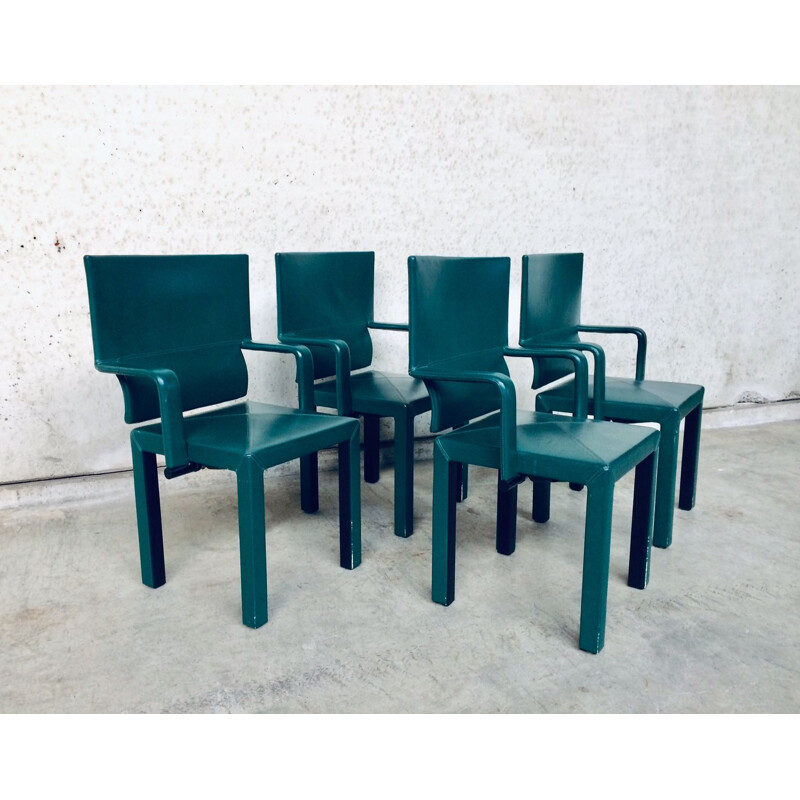 Set of 4 vintage dining chairs with armests by Paolo Piva for B&B Italia Arcadia Arcona, Italy 1980s