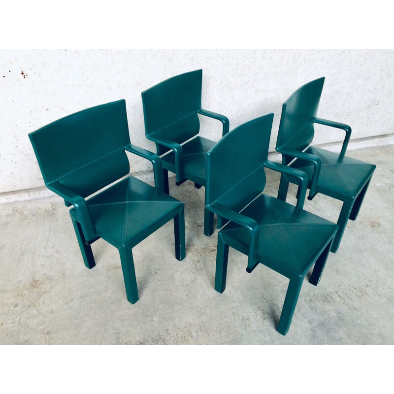 Set of 4 vintage dining chairs with armests by Paolo Piva for B&B Italia Arcadia Arcona, Italy 1980s