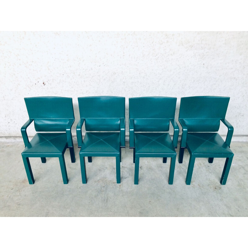 Set of 4 vintage dining chairs with armests by Paolo Piva for B&B Italia Arcadia Arcona, Italy 1980s