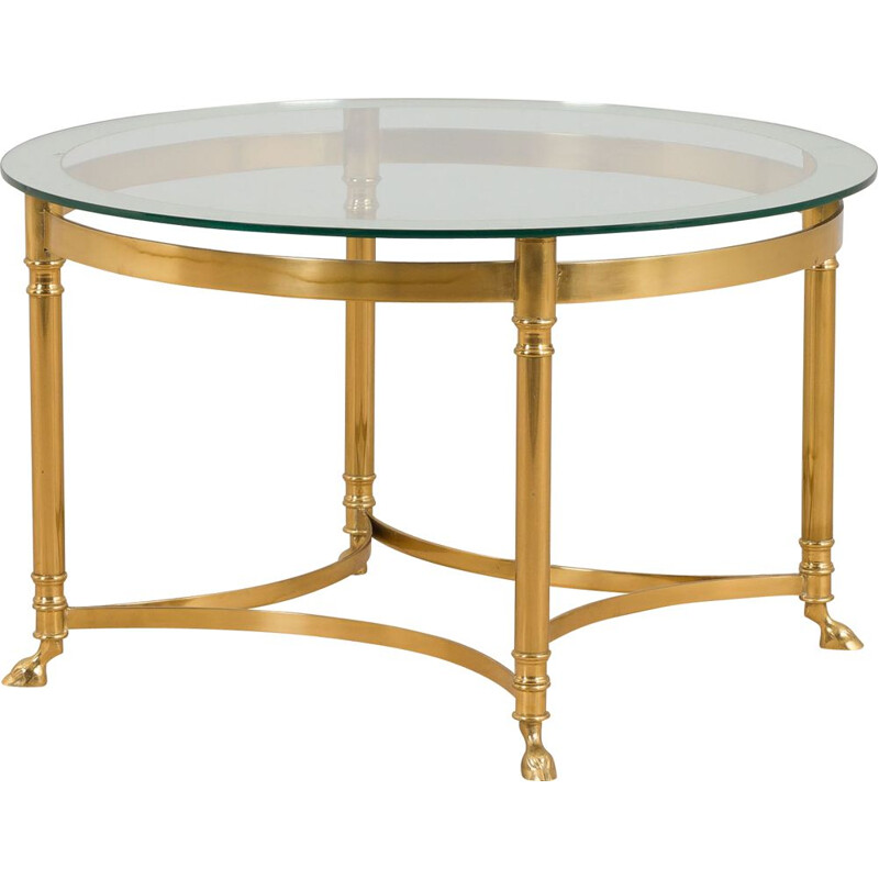 Brass and glass french vintage round coffee table by Maison Charles, 1970s