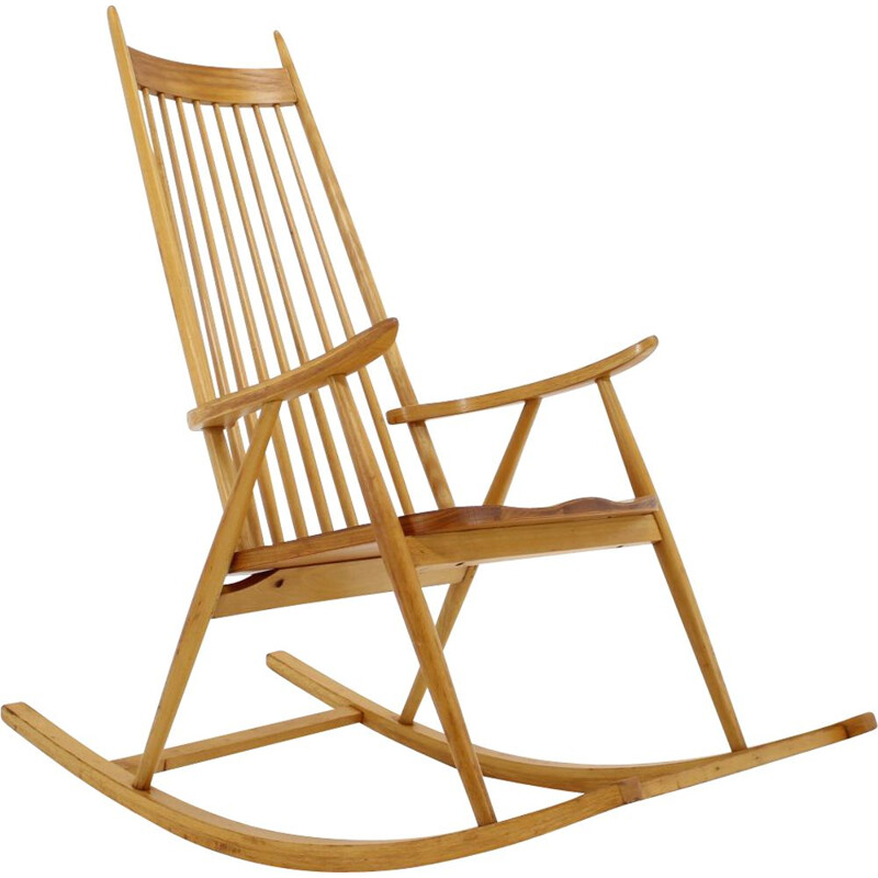 Vintage wooden rocking chair, Czechoslovakia 1960