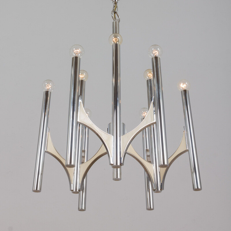 Italian chrome vintage chandelier by Gaetano Sciolari, 1970s