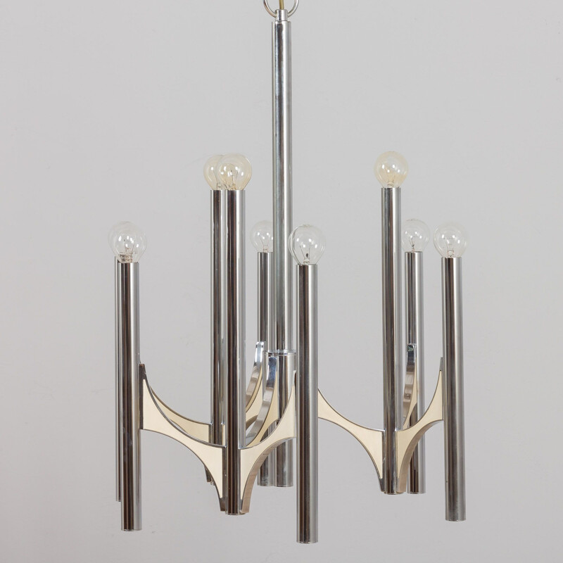 Italian chrome vintage chandelier by Gaetano Sciolari, 1970s