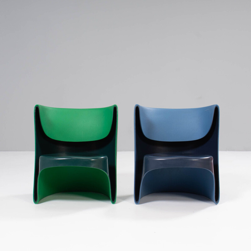 Pair of by vintage Nino Rota blue & green armchairs by Ron Arad for Cappellini, 2002