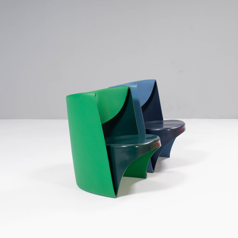 Pair of by vintage Nino Rota blue & green armchairs by Ron Arad for Cappellini, 2002