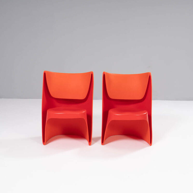 Pair of vintage Nona Rota orange armchairs by Ron Arad for Cappellini, 2002