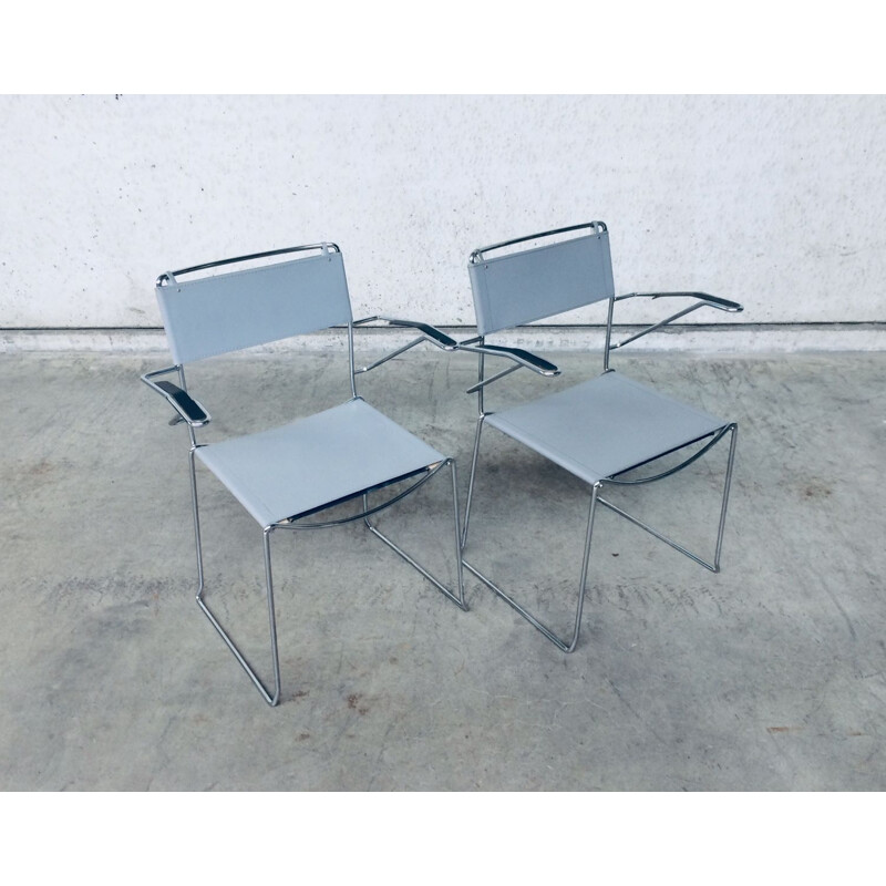 Paar vintage verchroomde metalen stoelen met armleuningen van Giandomenico Belotti voor Alias, Italië 1980