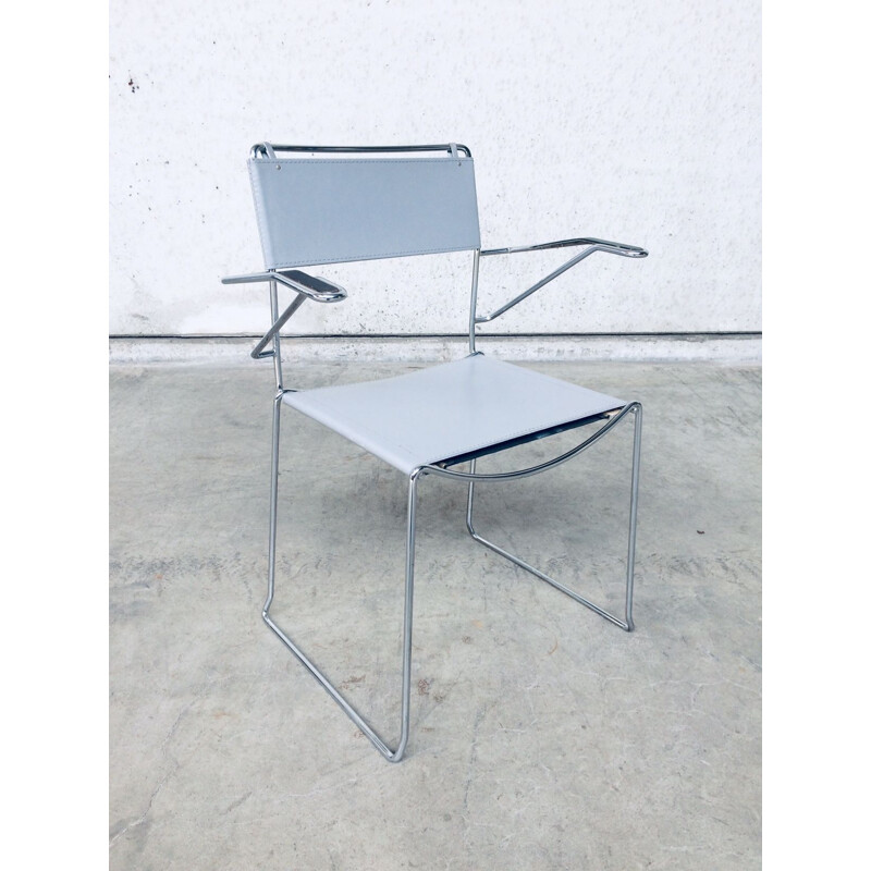 Pair of vintage chromed metal chairs with arms by Giandomenico Belotti for Alias, Italy 1980