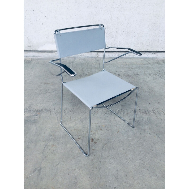 Pair of vintage chromed metal chairs with arms by Giandomenico Belotti for Alias, Italy 1980