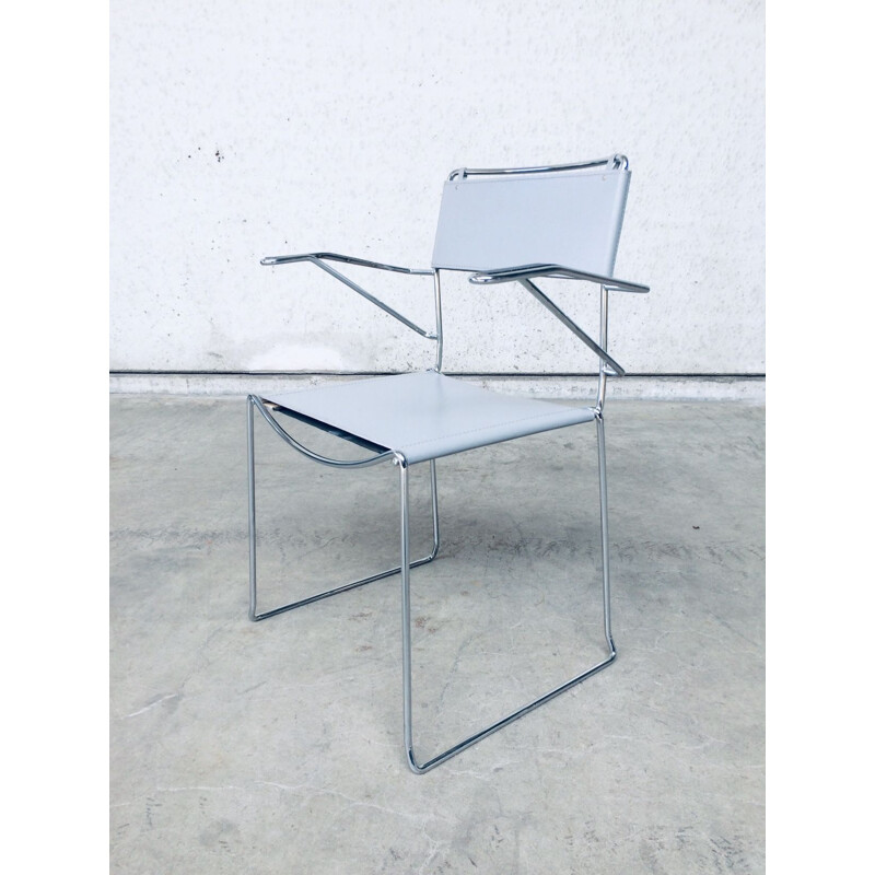 Pair of vintage chromed metal chairs with arms by Giandomenico Belotti for Alias, Italy 1980