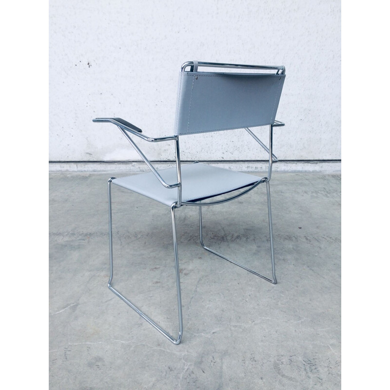 Pair of vintage chromed metal chairs with arms by Giandomenico Belotti for Alias, Italy 1980