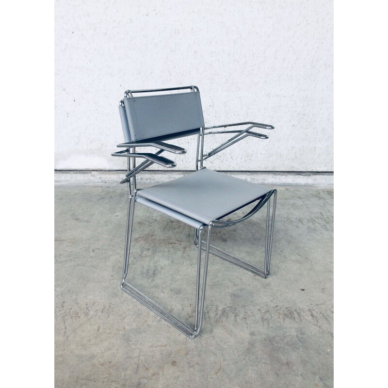 Pair of vintage chromed metal chairs with arms by Giandomenico Belotti for Alias, Italy 1980