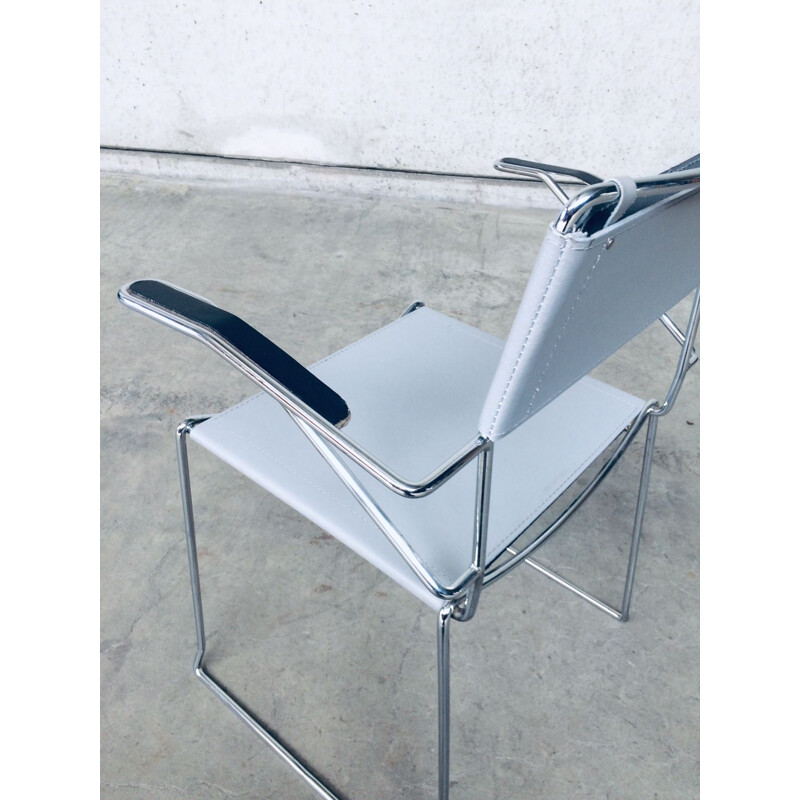 Pair of vintage chromed metal chairs with arms by Giandomenico Belotti for Alias, Italy 1980