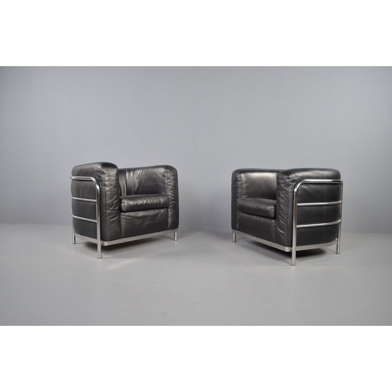Paire de fauteuils vintage "Onda" en cuir noir par De Pas, D'Urbino & Lomazzi pour Zanotta,1990