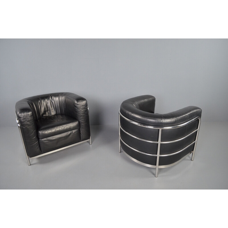 Paire de fauteuils vintage "Onda" en cuir noir par De Pas, D'Urbino & Lomazzi pour Zanotta,1990