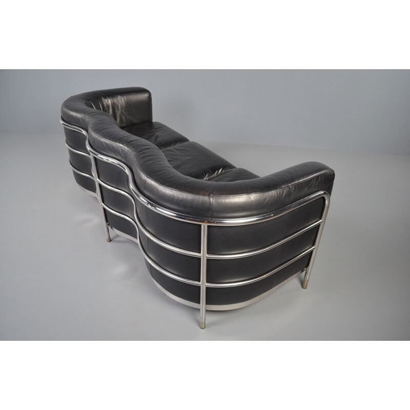 Vintage "Onda" 3-seater sofa in black leather by De Pas, D'Urbino & Lomazzi for Zanotta