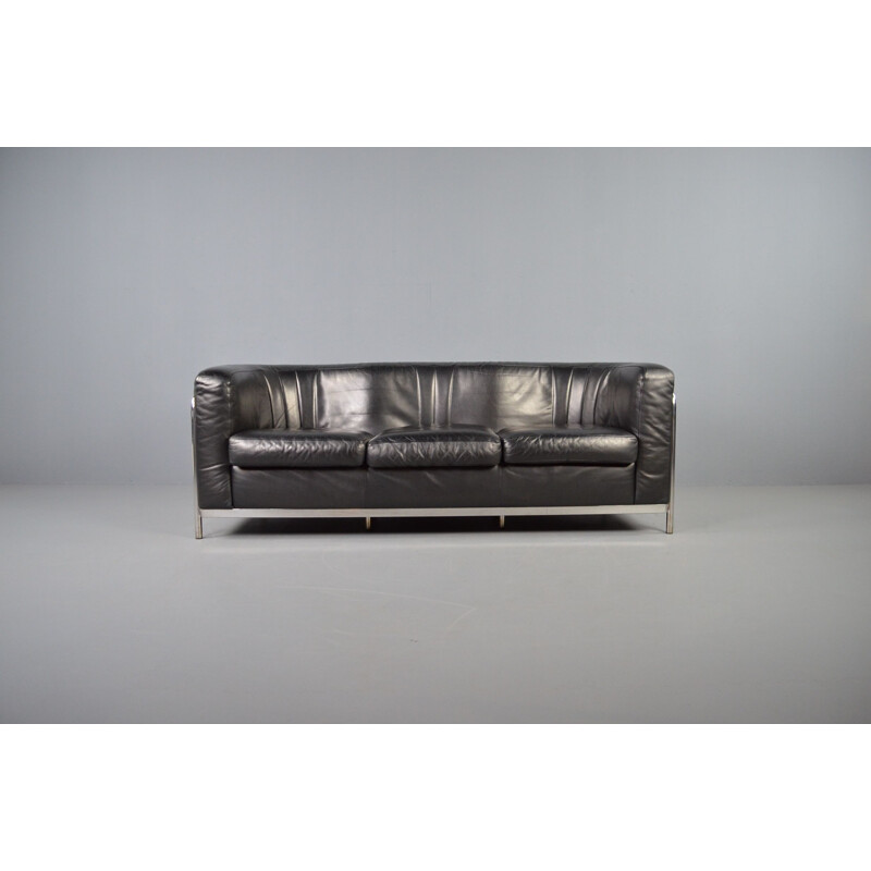 Vintage "Onda" 3-seater sofa in black leather by De Pas, D'Urbino & Lomazzi for Zanotta