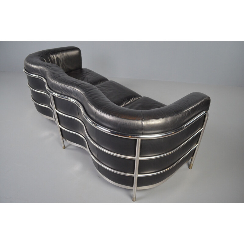 Vintage "Onda" 3-seater sofa in black leather by De Pas, D'Urbino & Lomazzi for Zanotta