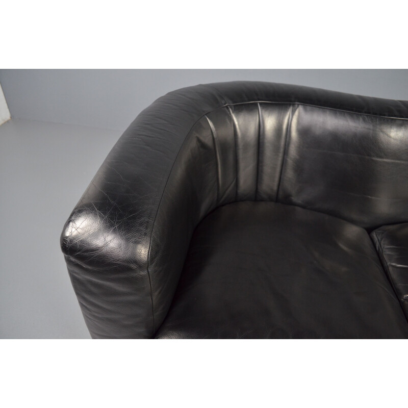 Vintage "Onda" 3-seater sofa in black leather by De Pas, D'Urbino & Lomazzi for Zanotta