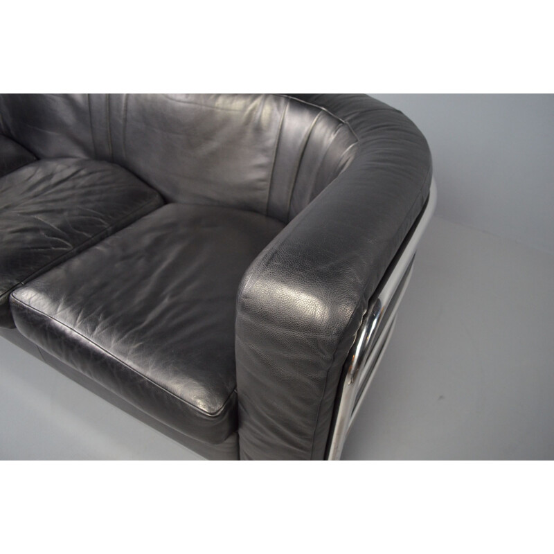 Vintage "Onda" 3-seater sofa in black leather by De Pas, D'Urbino & Lomazzi for Zanotta