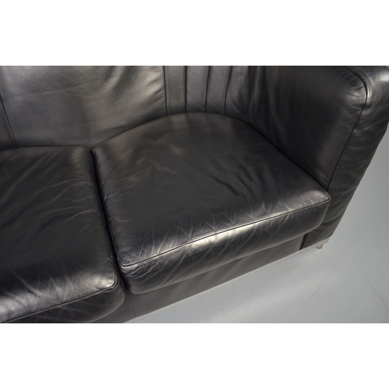 Vintage "Onda" 3-seater sofa in black leather by De Pas, D'Urbino & Lomazzi for Zanotta