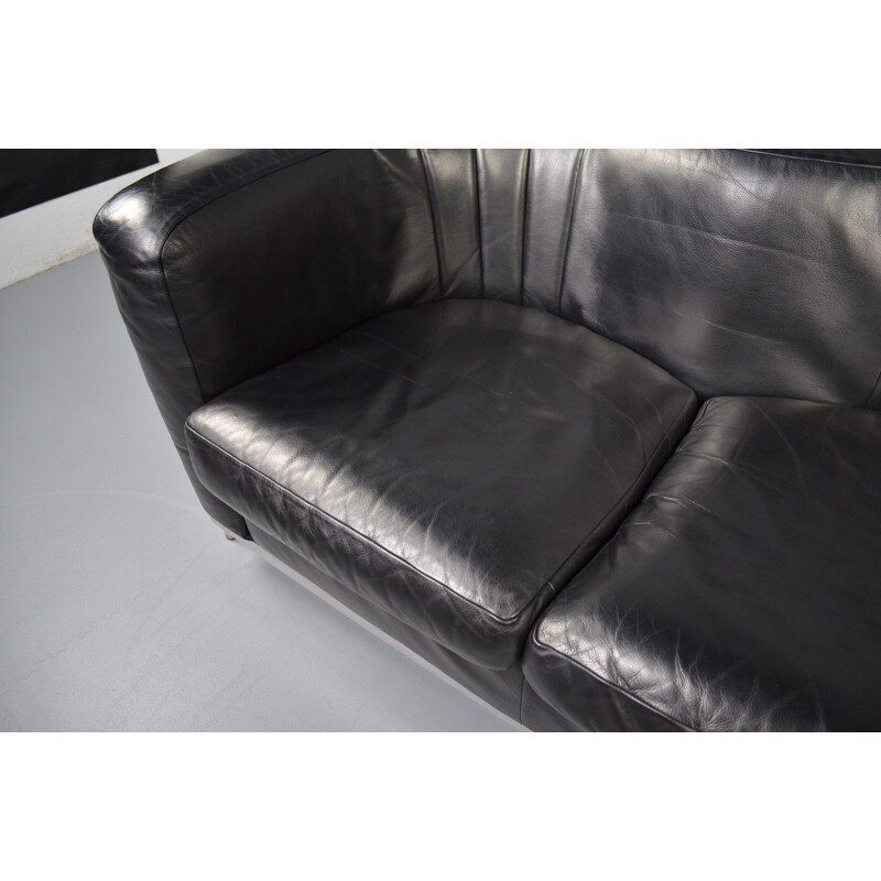 Vintage "Onda" 3-seater sofa in black leather by De Pas, D'Urbino & Lomazzi for Zanotta