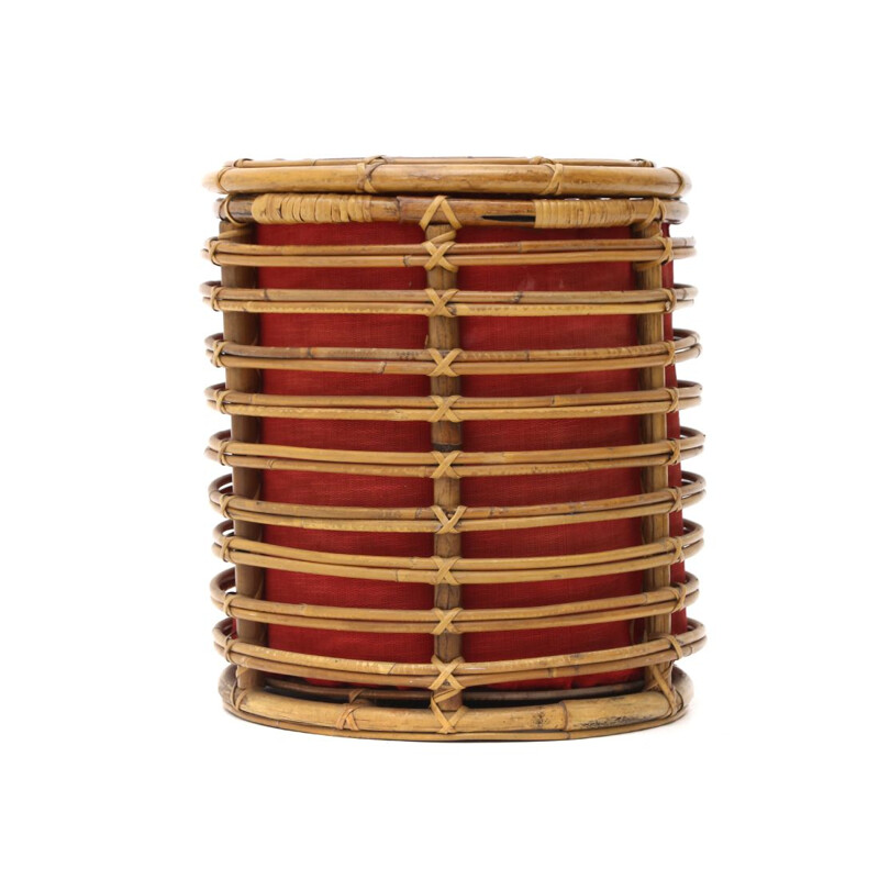 Cylindrical rattan vintage basket, 1950s