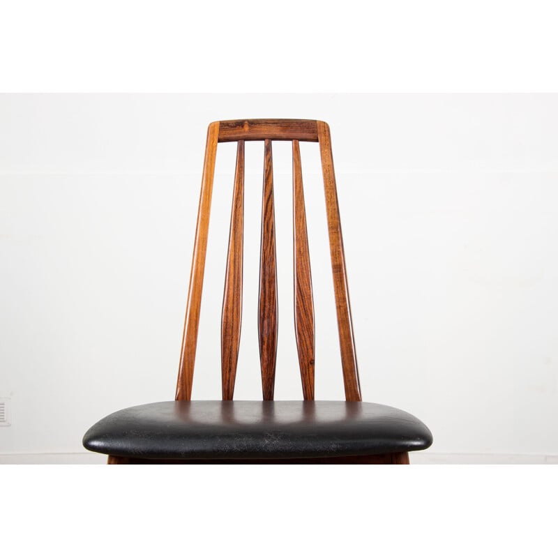 Set van 8 vintage rozenhout en leren stoelen model Eva door Niels Koefoed, Denemarken 1960