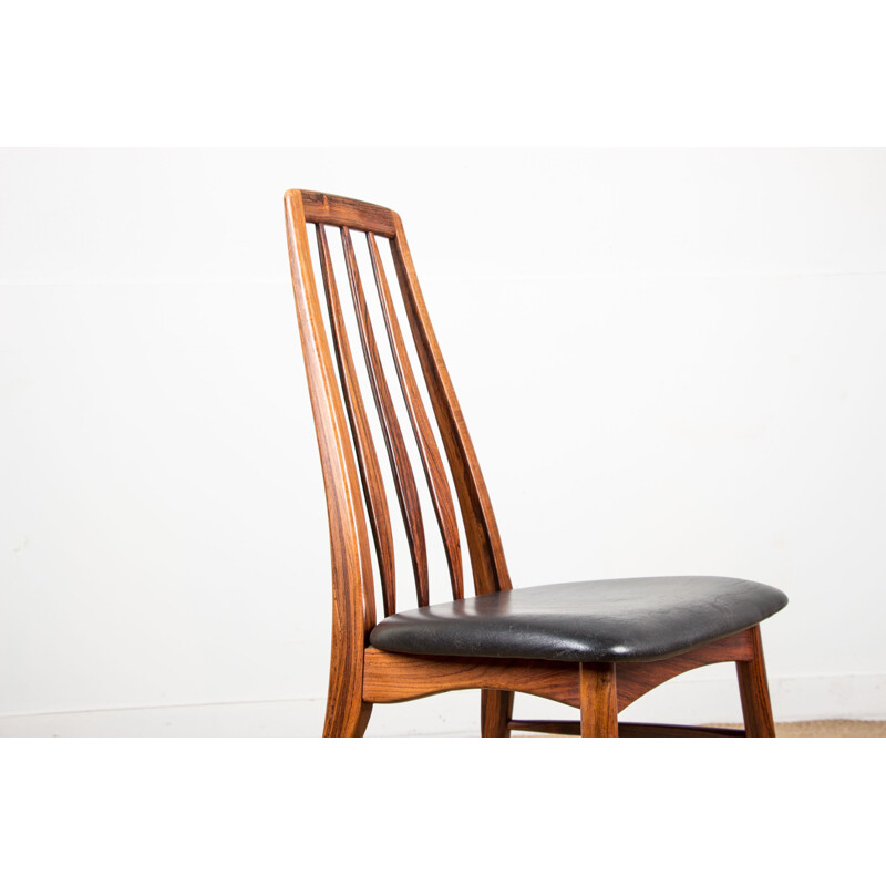 Set of 8 vintage chairs in rosewood and leather model Eva by Niels Koefoed, Denmark 1960