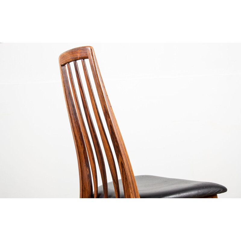 Set of 8 vintage chairs in rosewood and leather model Eva by Niels Koefoed, Denmark 1960