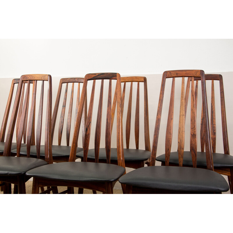 Satz von 8 Vintage-Stühlen aus Palisander und Leder Modell Eva von Niels Koefoed, Dänemark 1960