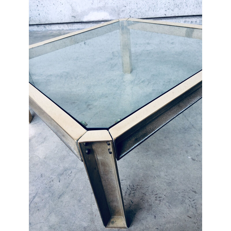 Square vintage brass and glass coffee table by Peter Ghyczy, 1970